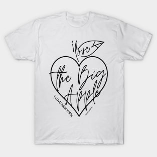 New York USA; I Love the Big Apple; I love New York, NY City Line Art Drawing, whimsical apple, heart; For New York Lovers, New York T-Shirt